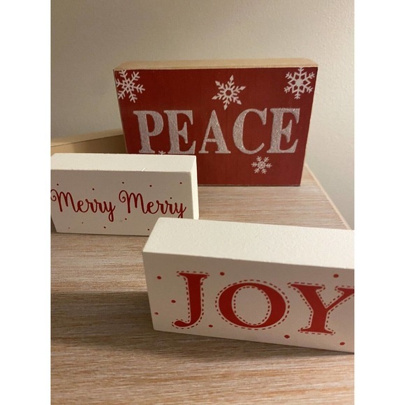 LOT of 4 Christmas Wooden Box Signs Tabletop Decor Wall Art Holiday Hanging Sign - Picture 2 of 6